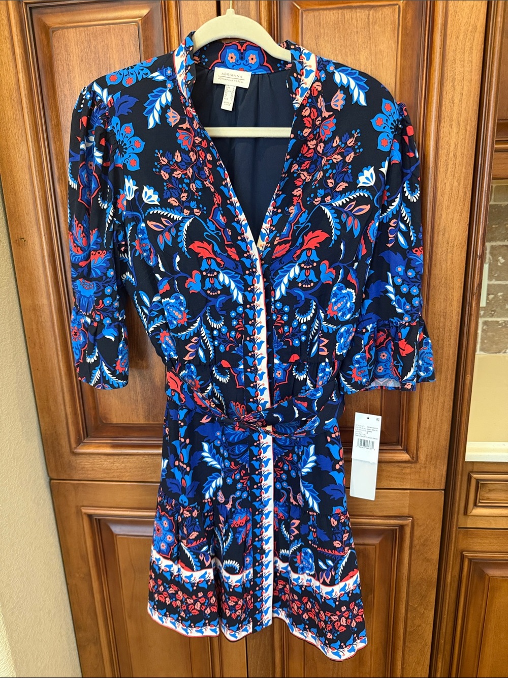 Adrianna Papell Navy Floral Mini Dress with Blue and Red Accents